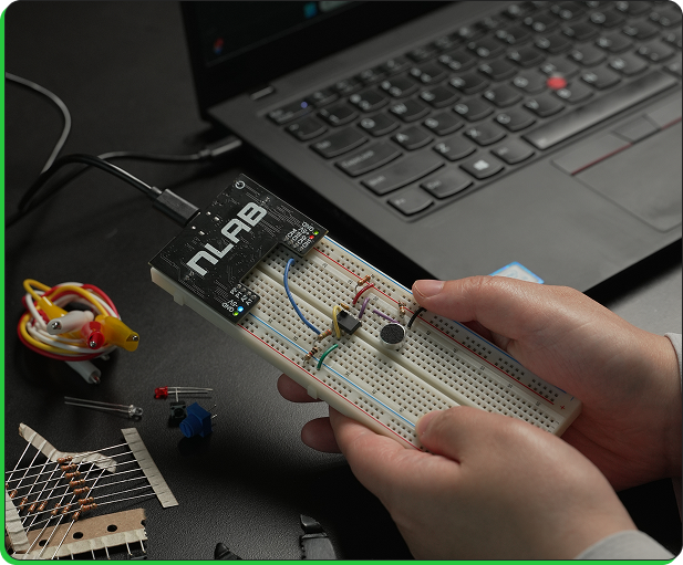 nLab prototype connected on a breadboard